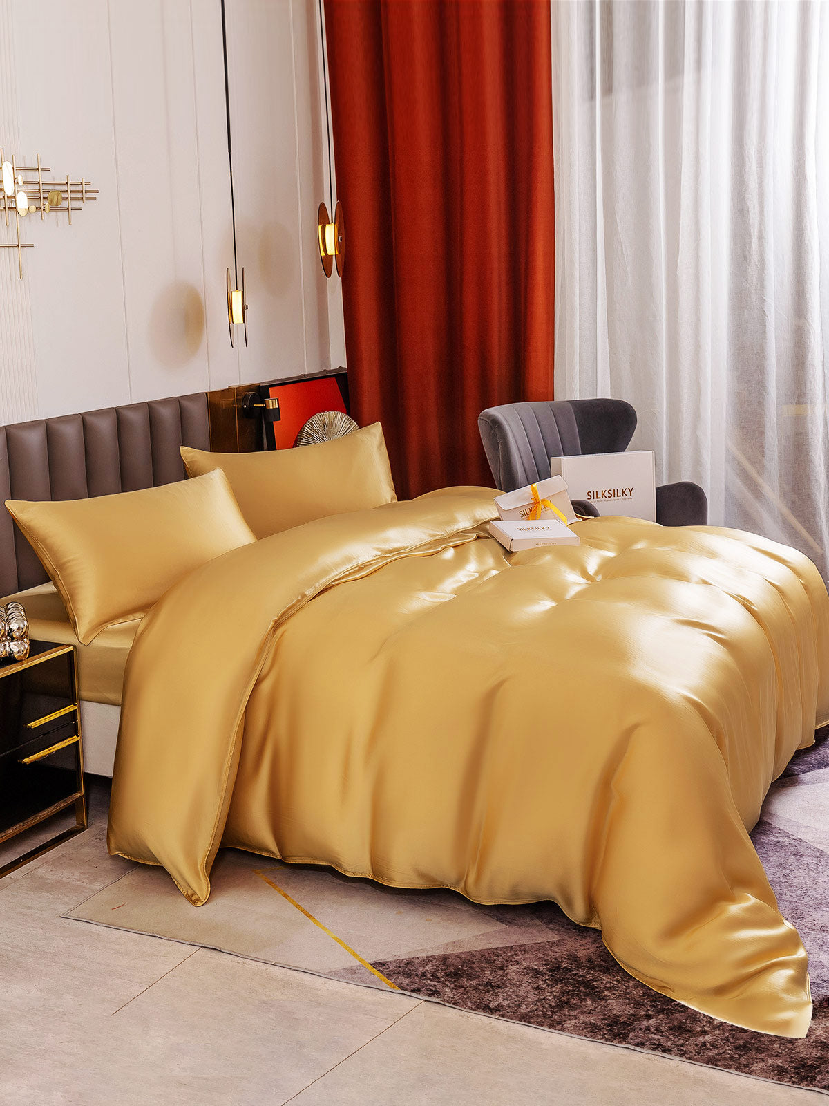 SilkSilky AU 19Momme Pure Silk Bedding Set Champagne 005