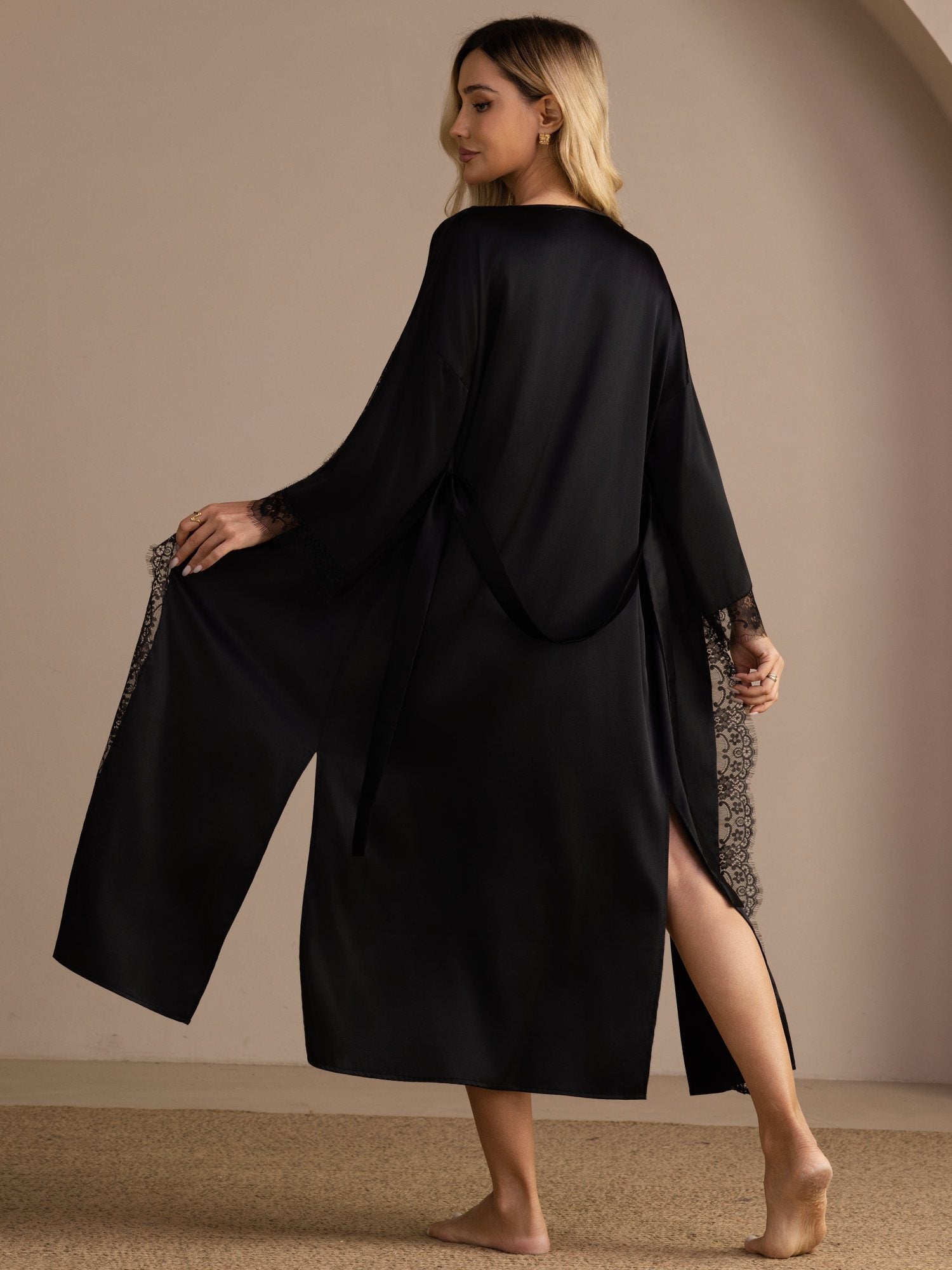 [Black] SilkSilky-AU 3/4 Sleeve Women's Dressing Gown 002