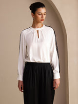 [White] SilkSilky-AU Long Sleeve Keyhole Neck Women's Blouse 004