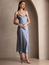 [Grayish Blue] SilkSilky-AU Sleeveless V Neck Dress 004