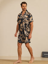 [Black Dragon] SilkSilky-AU Short Sleeve Lapel Collar Men's Pyjamas 006