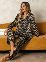 [Leopard] SilkSilky-AU Long Sleeve Notch Collar Women's Pyjamas 001