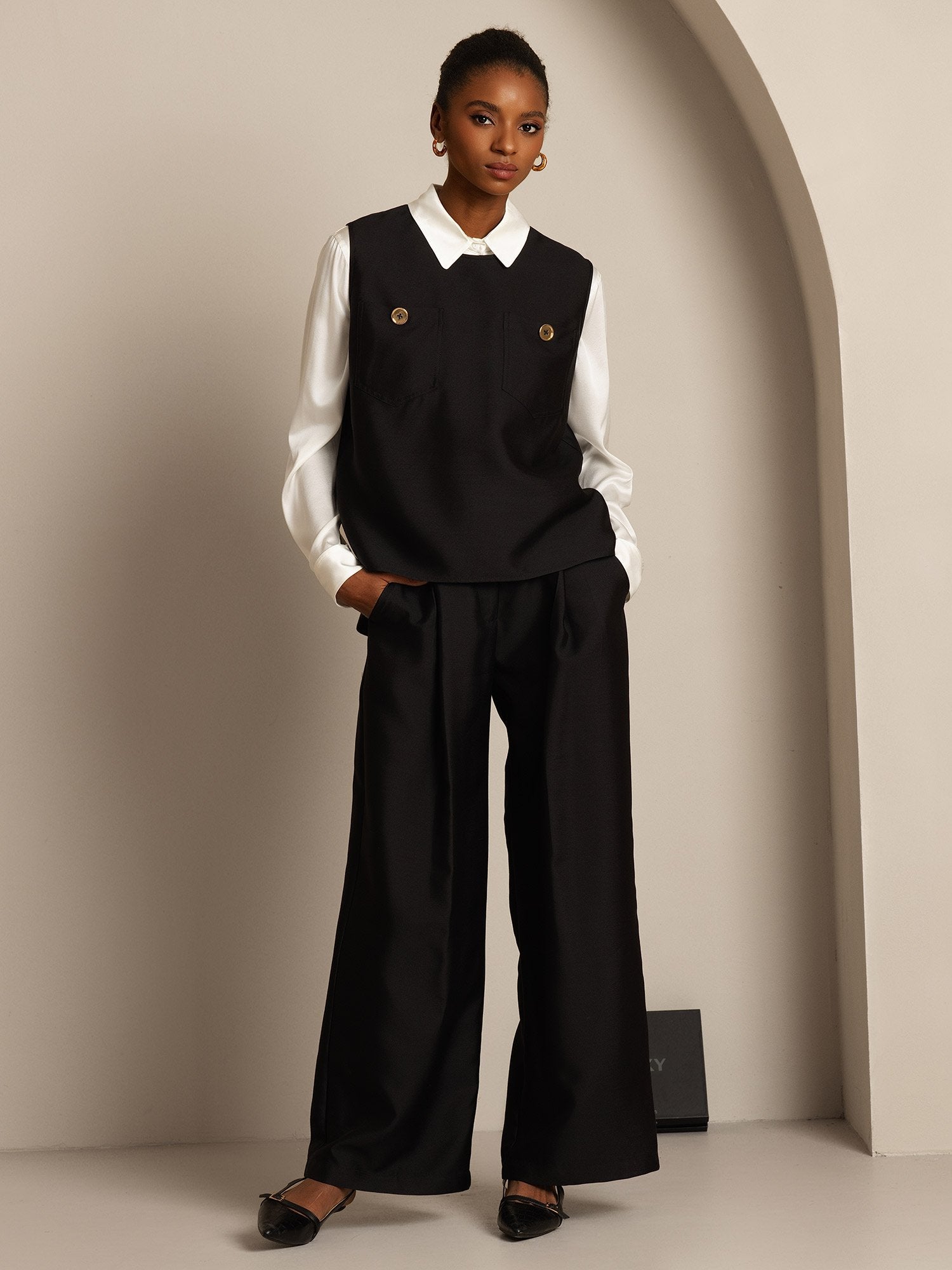 [Black] SilkSilky-AU 32Momme Wool Womens Vest 003,