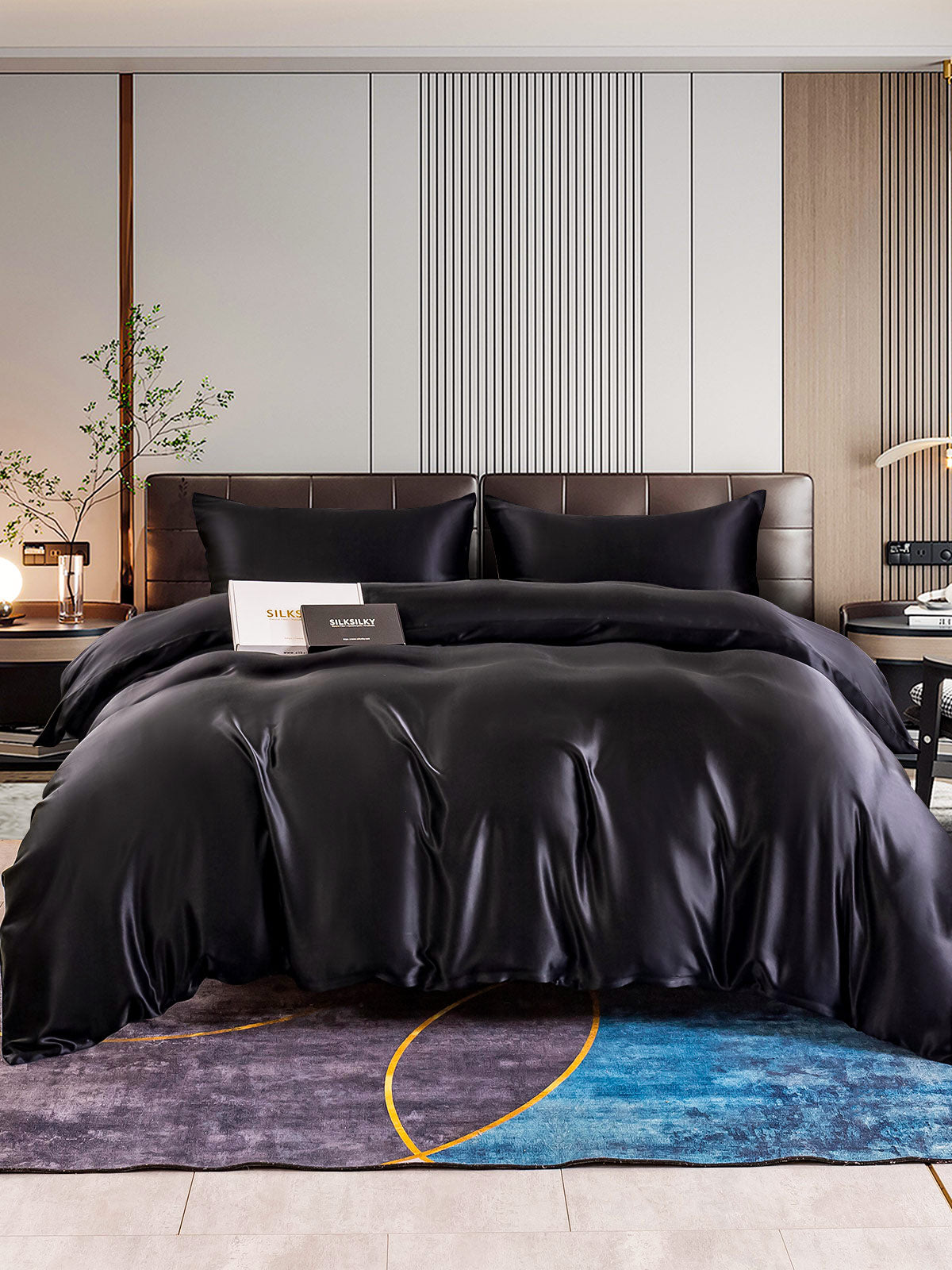 SilkSilky AU 22Momme Pure Silk Bedding Set Black 001