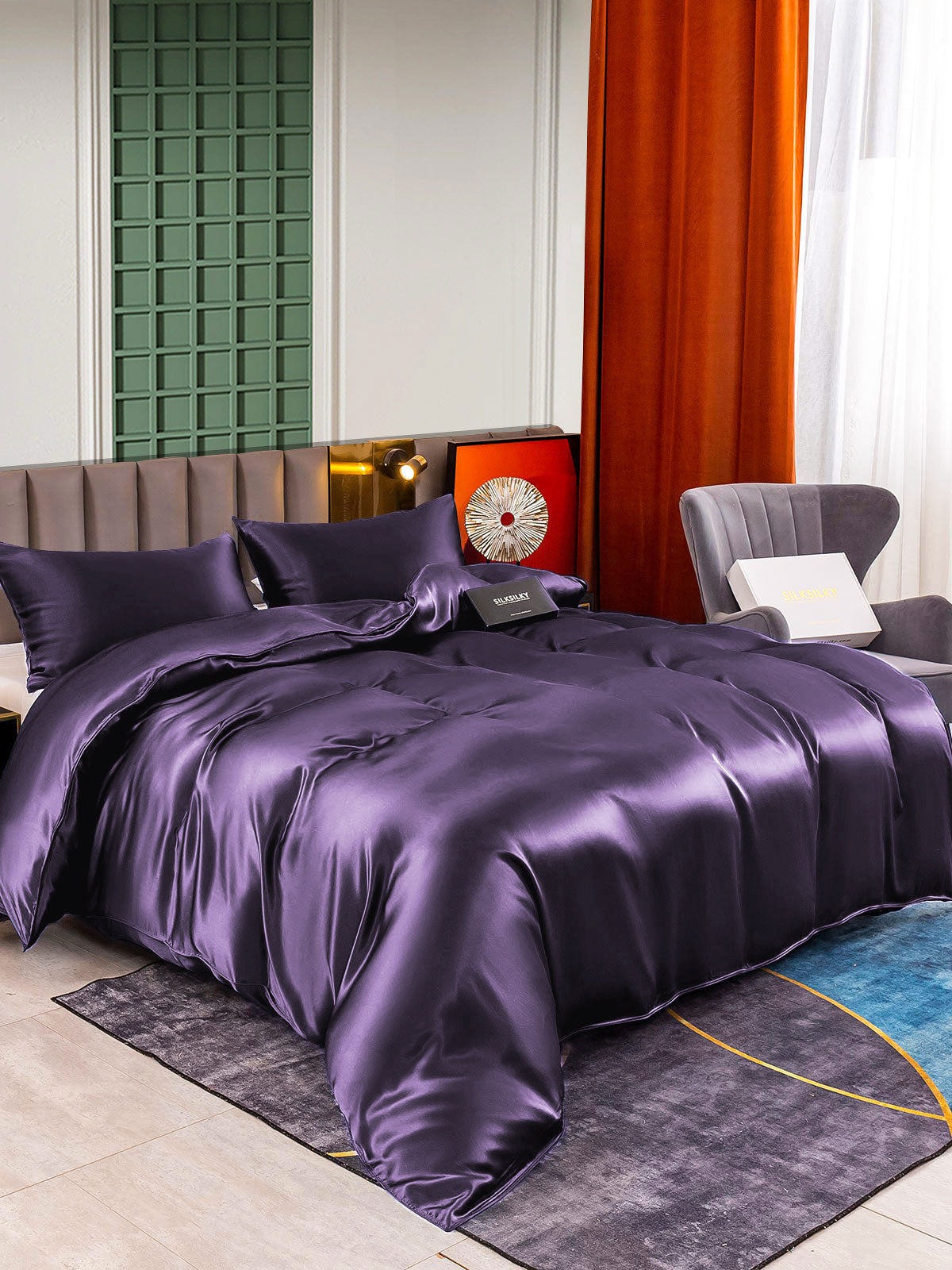 SilkSilky AU 25Momme Pure Silk Bedding Set DeepPurple 001