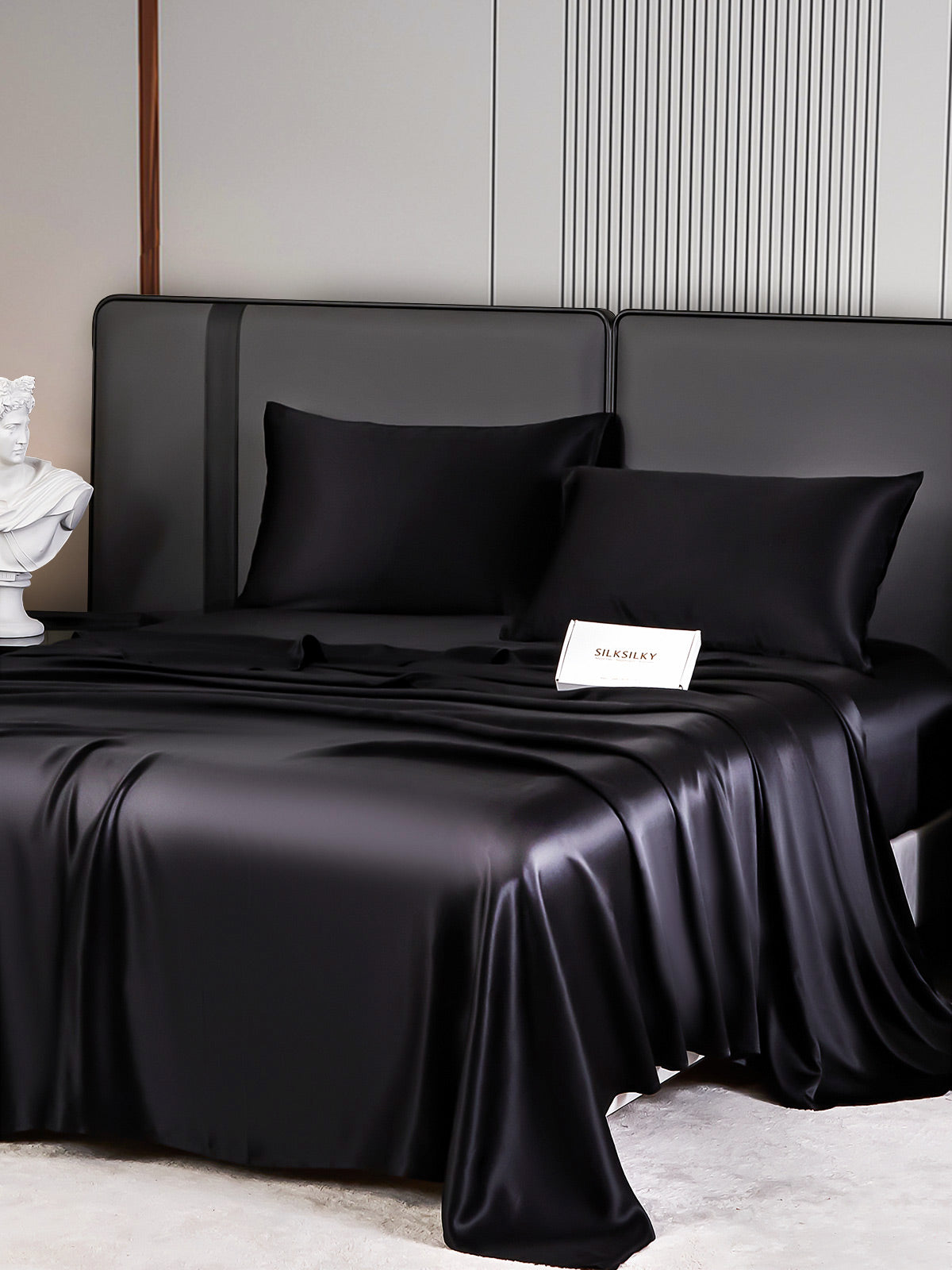 SilkSilky AU 22Momme Pure Silk Bedding Set Black 005