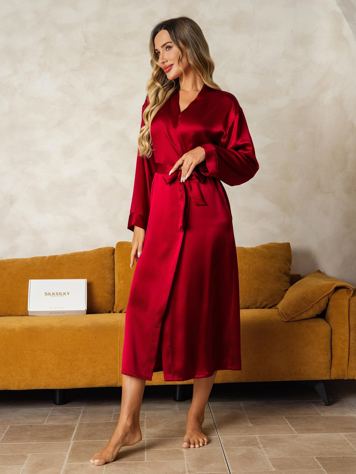 [Wine] SilkSilky-AU Pure Silk Wrap Women's Dressing Gown 004