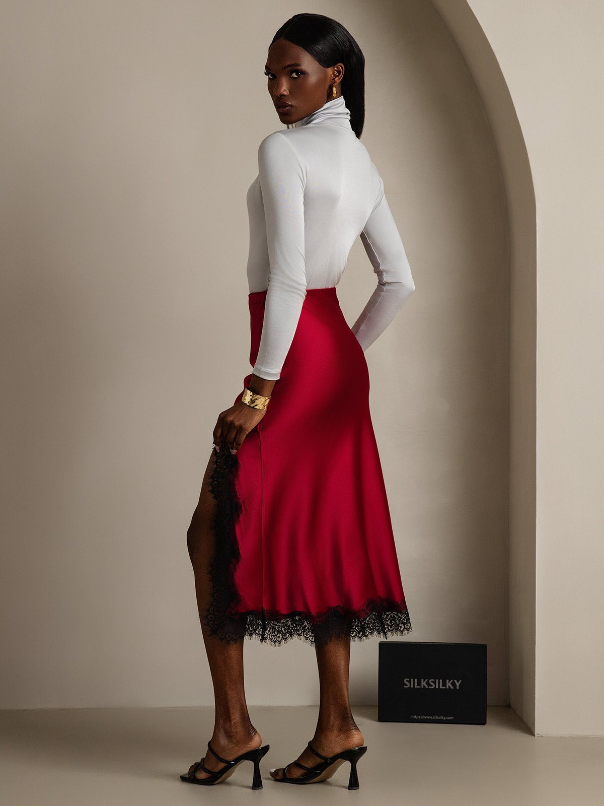 SilkSilky-AU 19Momme Silk Skirt Wine 002