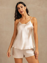 [Beige] SilkSilky-AU Sleeveless V Neck Camisole Set 001