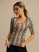 [Snakeskin] SilkSilky-AU 100% Silk Jersey Half Sleeve Scoop Neck Women's T-Shirt 003