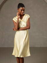 [Yellow] SilkSilky-AU Cap Sleeve V Neck Nightgown 001