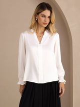 [White] SilkSilky-AU Long Sleeve Split Women's Blouse 003