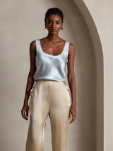 [Light Blue] SilkSilky-AU 19Momme Stretch Silk Charmeuse Sleeveless Scoop Neck Camisole 003