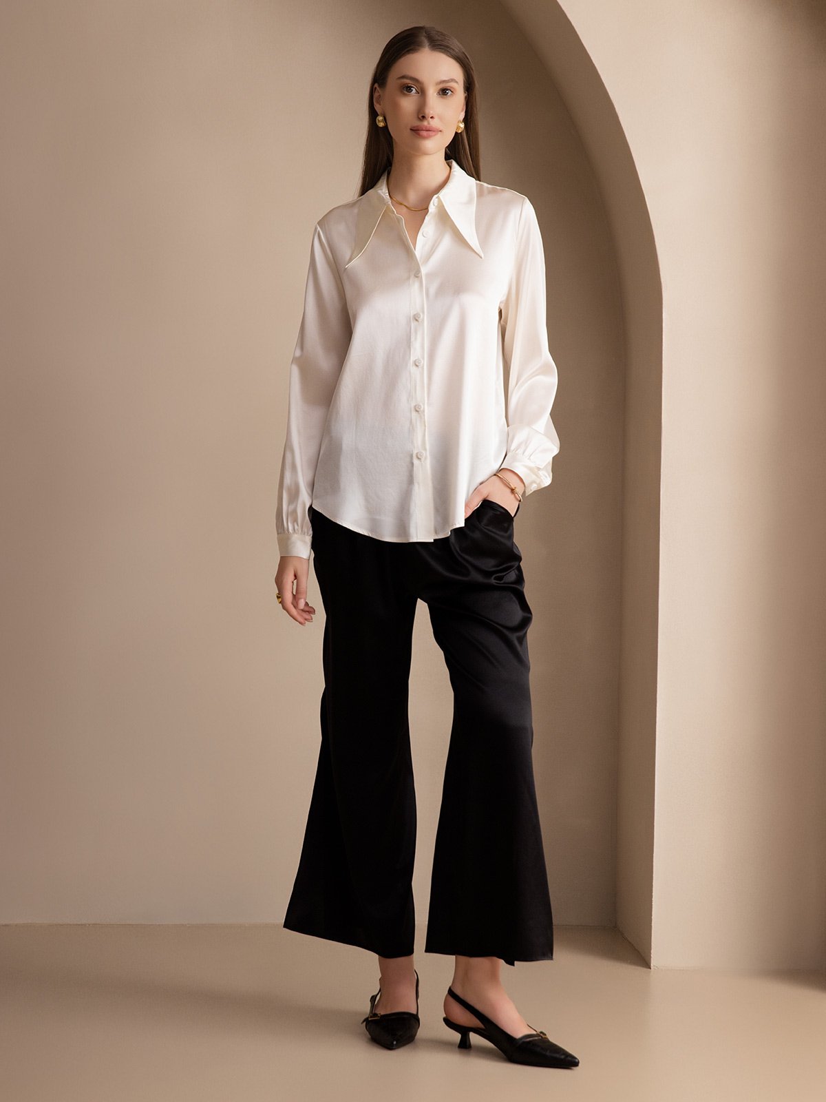[Black] SilkSilky-AU 19Momme Silk Womens Pants 004
