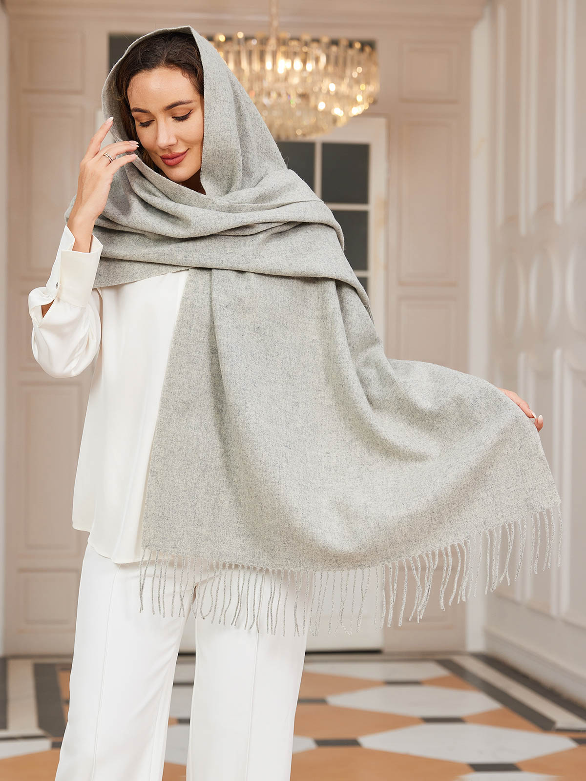[Light Gray] SilkSilky-AU Wool Scarf 003
