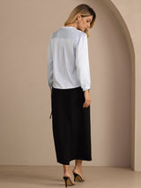 [Light Blue] SilkSilky-AU Long Sleeve Wrap Women's Blouse 002