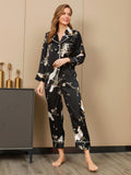 SilkSilky AU Pure Silk Long Sleeve Lapel Women's Pyjamas Black 003