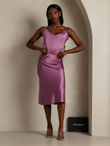 [Deep Purple] SilkSilky-AU 19Momme Stretch Silk Charmeuse Spaghetti Strap Cowl Neck Camisole 007