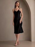 SilkSilky AU Pure Silk Deep V Neck Dress Black 006