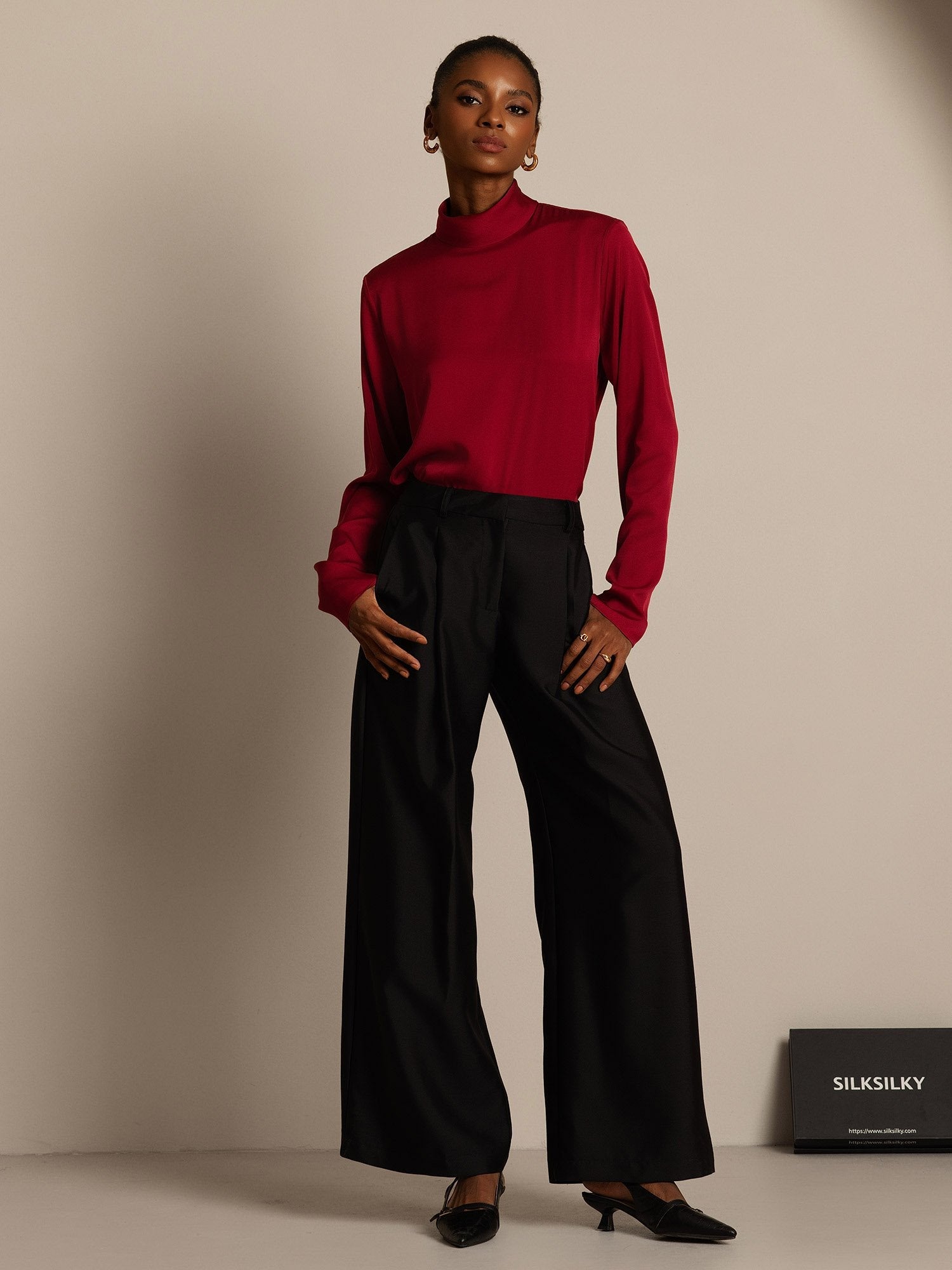 [Black] SilkSilky-AU 32Momme Wool Womens Pants 005,