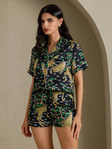 [Black Serval] SilkSilky-AU Short Sleeve Notch Collar Women's Pyjamas 005