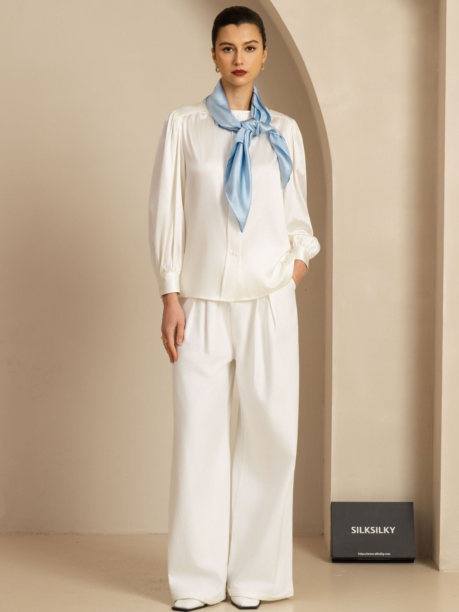 [LightBlue] SilkSilky-AU Pure Silk Scarf 003