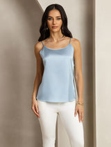 [Grayish Blue] SilkSilky-AU 19Momme Stretch Silk Charmeuse Spaghetti Strap Scoop Neck Camisole 001