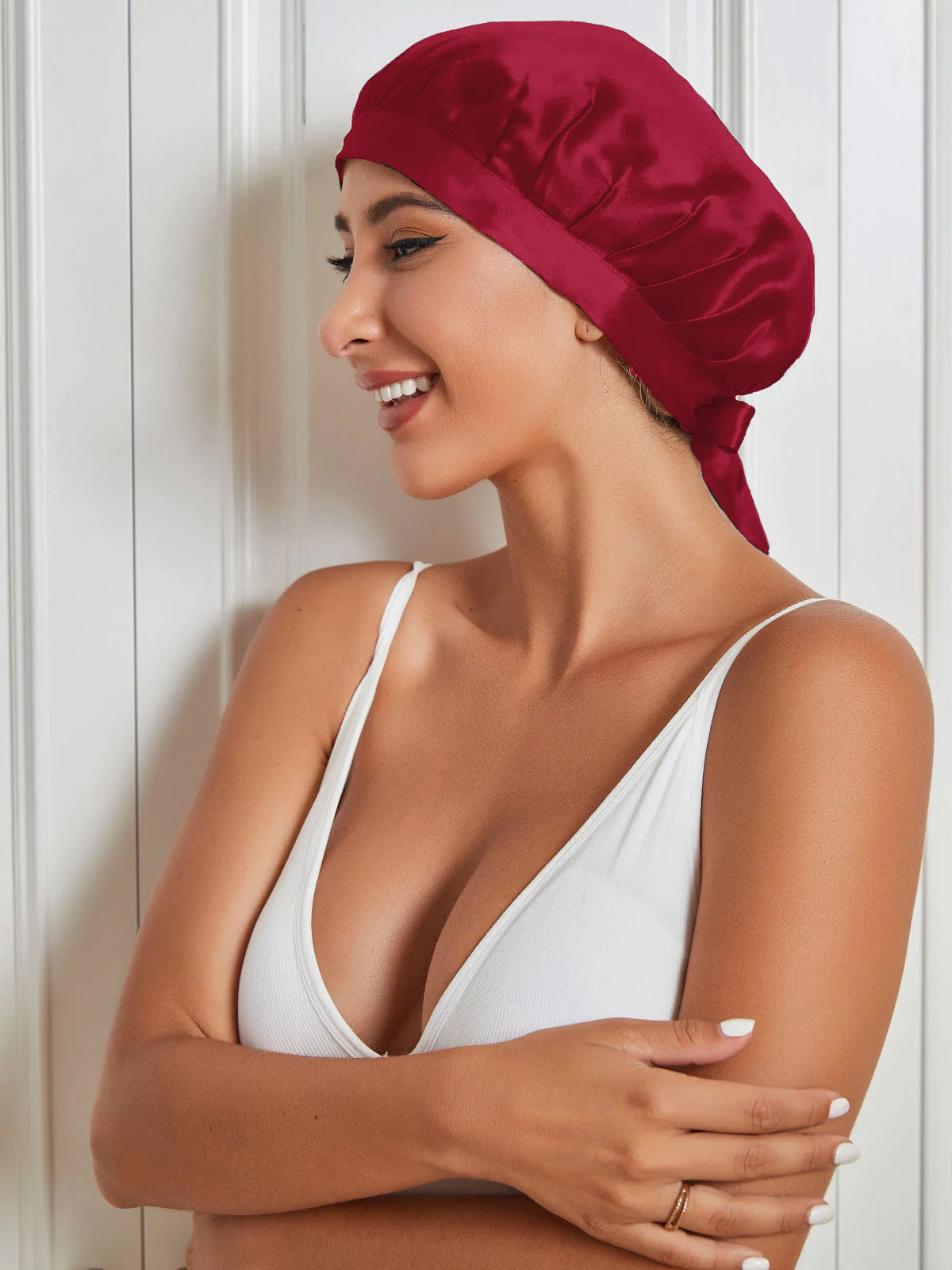 SilkSilky-AU Pure Silk Sleep Cap Wine 001