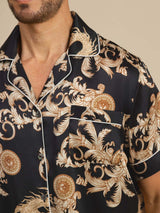 [Black Dragon] SilkSilky-AU Short Sleeve Lapel Collar Men's Pyjamas 005
