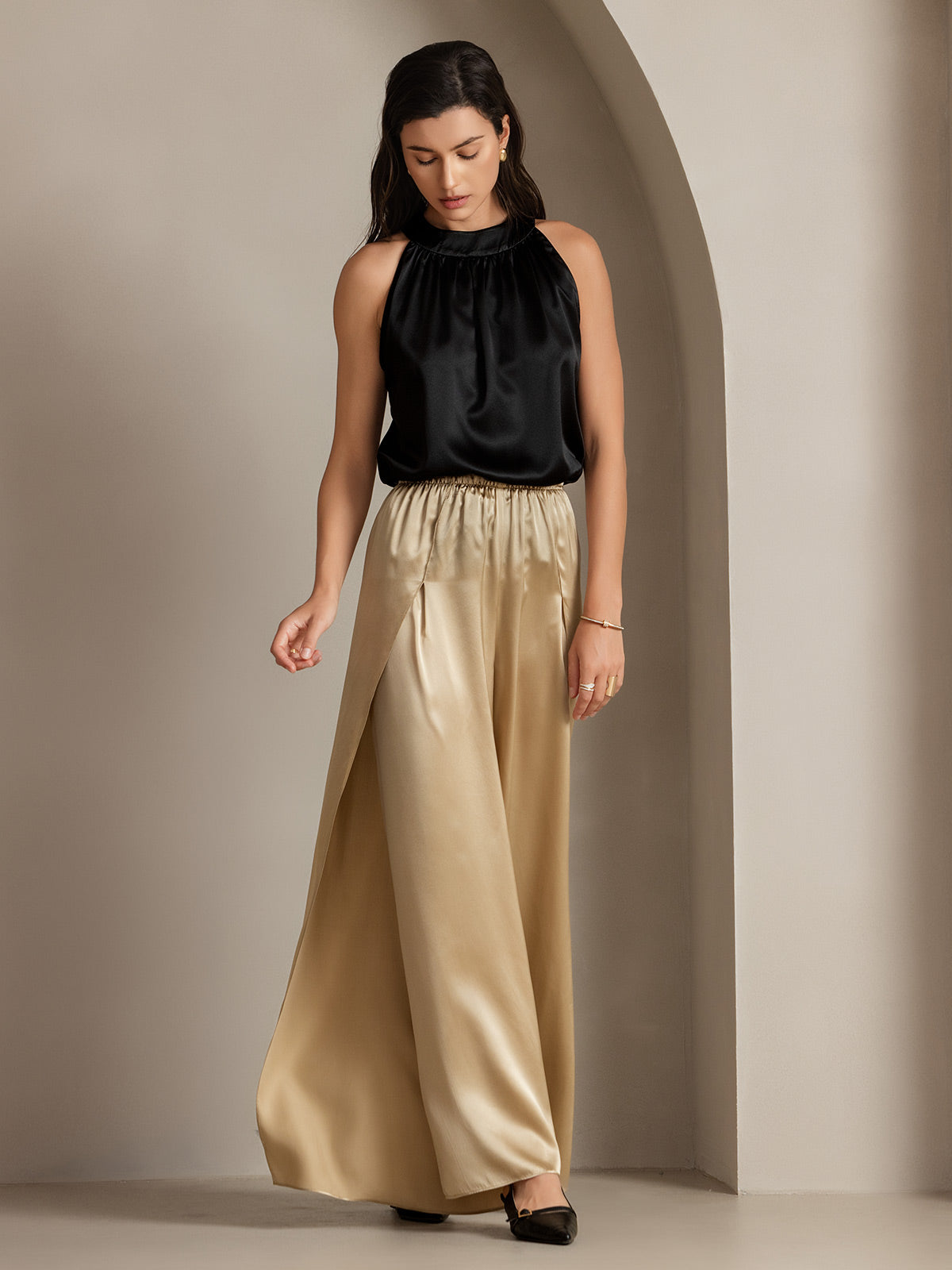 [Champagne] SilkSilky-AU 19Momme Silk Split Women's Pants 008