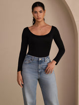 [Black] SilkSilky-AU Long Sleeve U Neck Women's T-Shirt 004