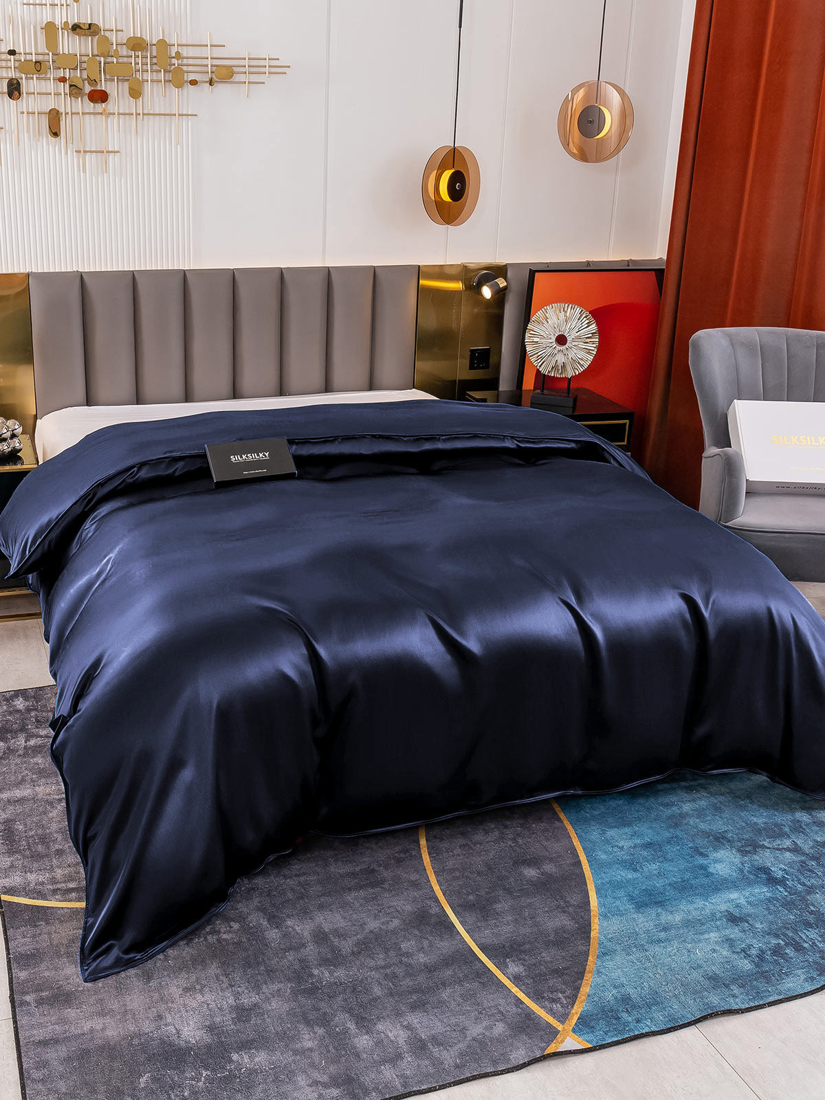 SilkSilky AU 19Momme Pure Silk Duvet Cover DarkBlue 003