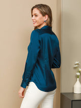 [Teal] SilkSilky-AU Long Sleeve Lapel Collar Women's Shirt 002
