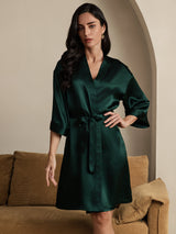 [Dark Green] SilkSilky-AU 3/4 Sleeve Women's Dressing Gown 005