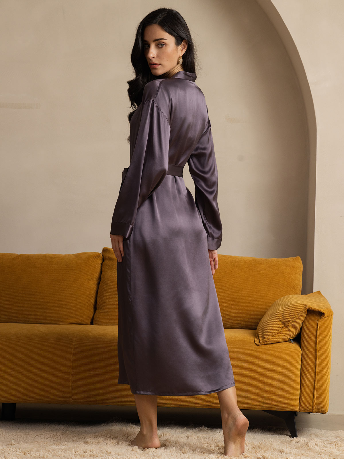 [Purple Gray] SilkSilky-AU Pure Silk Wrap Women's Dressing Gown 002