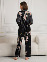 [Black] SilkSilky-AU Long Sleeve Lapel Collar Women's Pyjamas 002