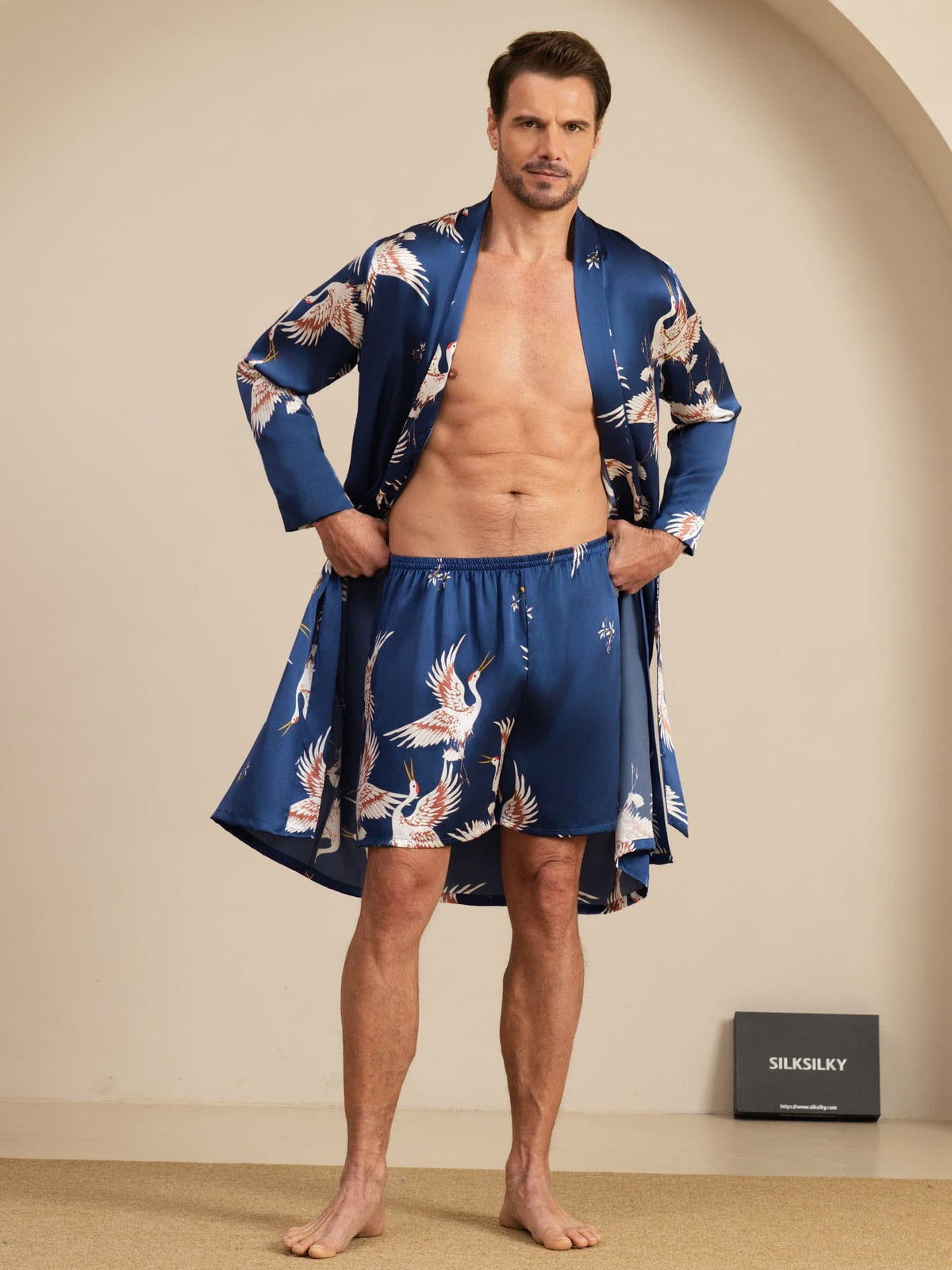 [Dark Blue] SilkSilky-AU 19Momme Long Sleeve Mens Pajamas 001