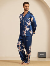 [Dark Blue] SilkSilky-AU Long Sleeve Lapel Collar Men's Pyjamas 005