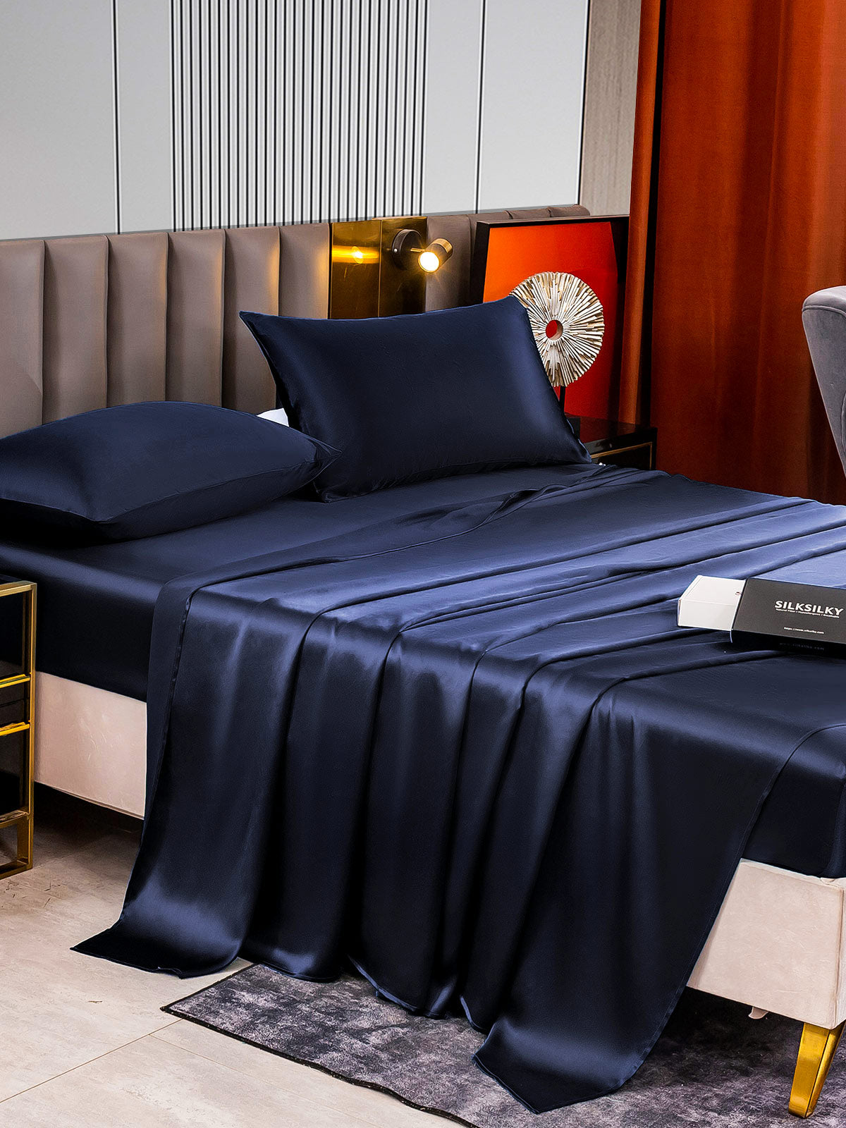 SilkSilky AU 22Momme Pure Silk Bedding Set DarkBlue 005