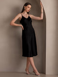 SilkSilky AU Pure Silk Deep V Neck Dress Black 001