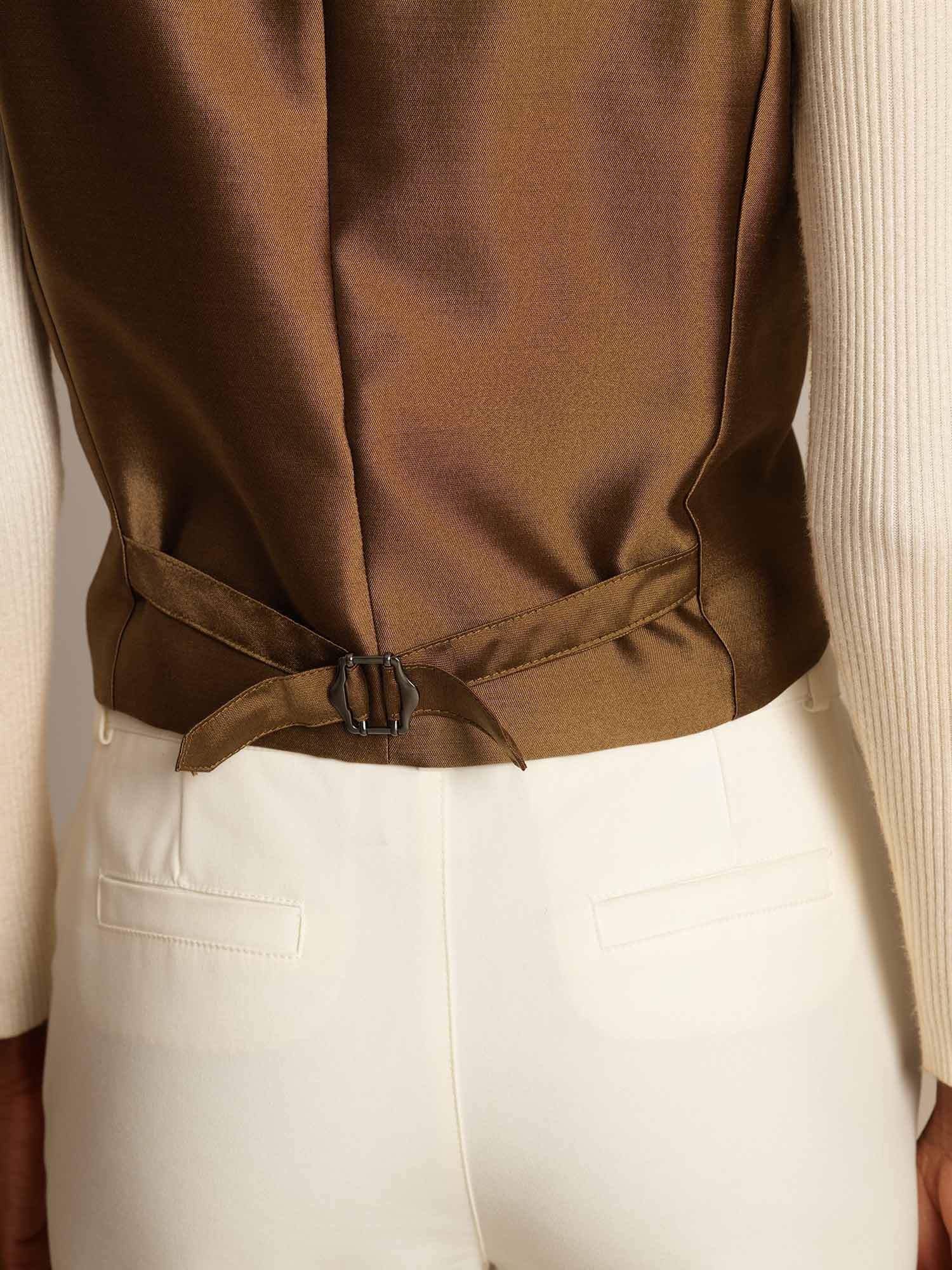 [Bronze] SilkSilky-AU 32Momme Wool V Neck Women's Vest 006,