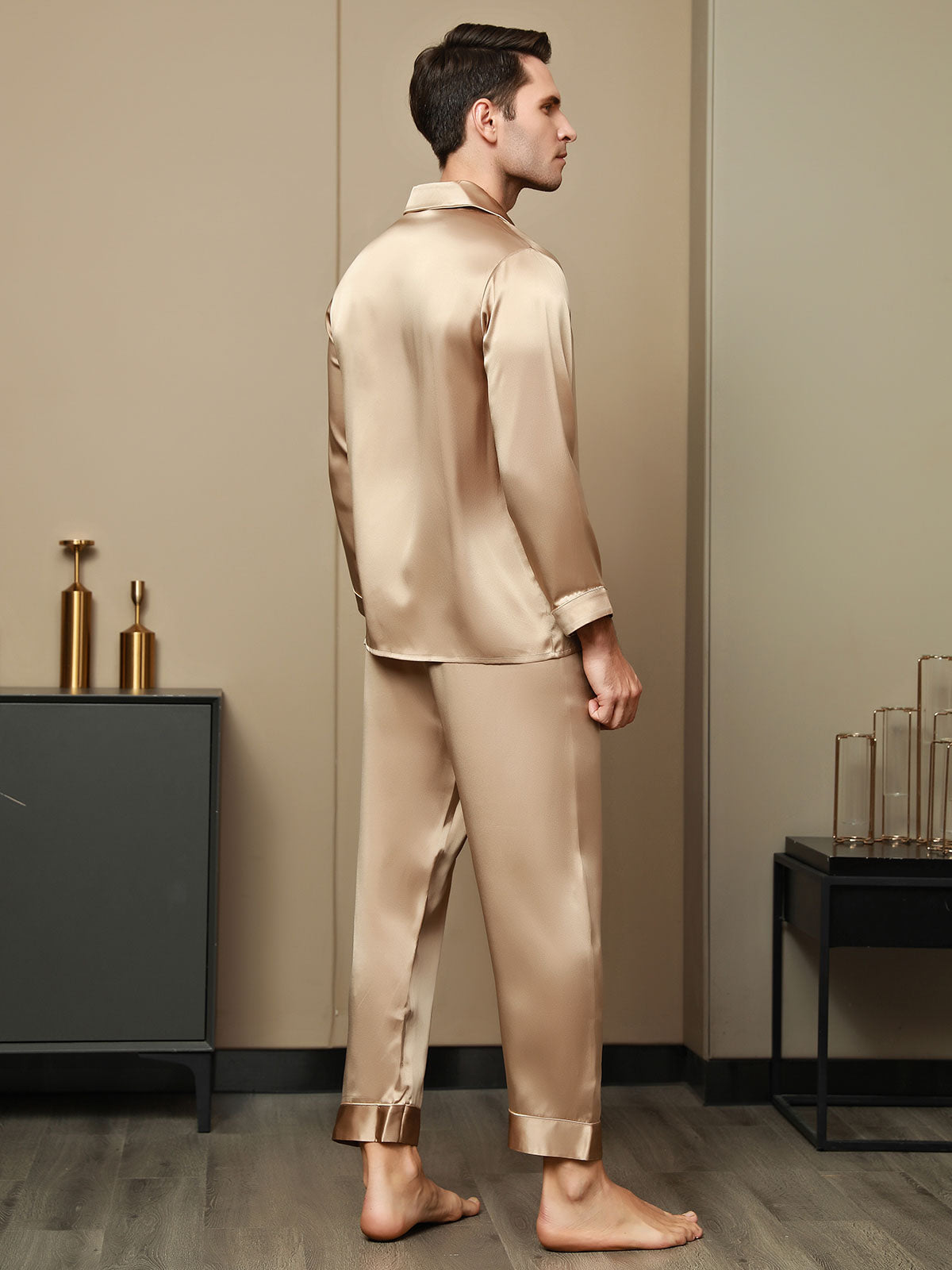 SilkSilky AU Pure Silk Long Sleeve Lapel Men's Pyjamas Champagne 002