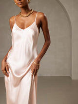 [Pink] SilkSilky-AU Sleeveless V Neck Dress 005