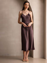 [Coffee] SilkSilky-AU Sleeveless V Neck Dress 005