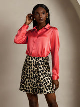 [Imperial Red] SilkSilky-AU 19Momme Stretch Silk Charmeuse Long Sleeve Lapel Collar Women's Shirt 005