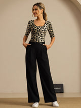 [Leopard] SilkSilky-AU 100% Silk Jersey Half Sleeve Scoop Neck Women's T-Shirt 007