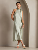 [Light Green] SilkSilky-AU Sleeveless Tie Neck Dress 003