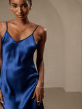 SilkSilky AU Pure Silk Deep V Neck Dress DarkBlue 003