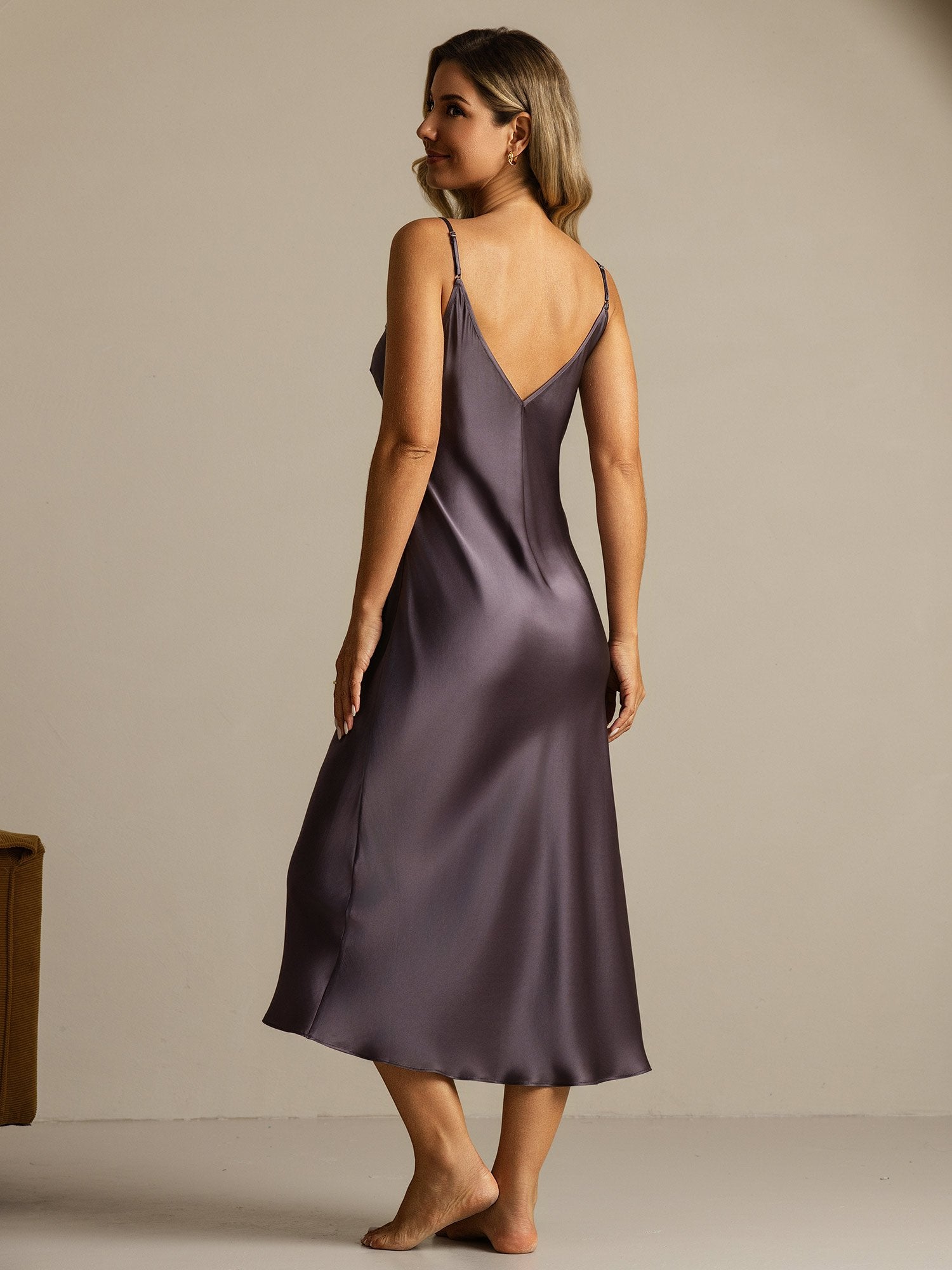 [PurpleGray] SilkSilky-AU Pure Silk Split Nightgown 002