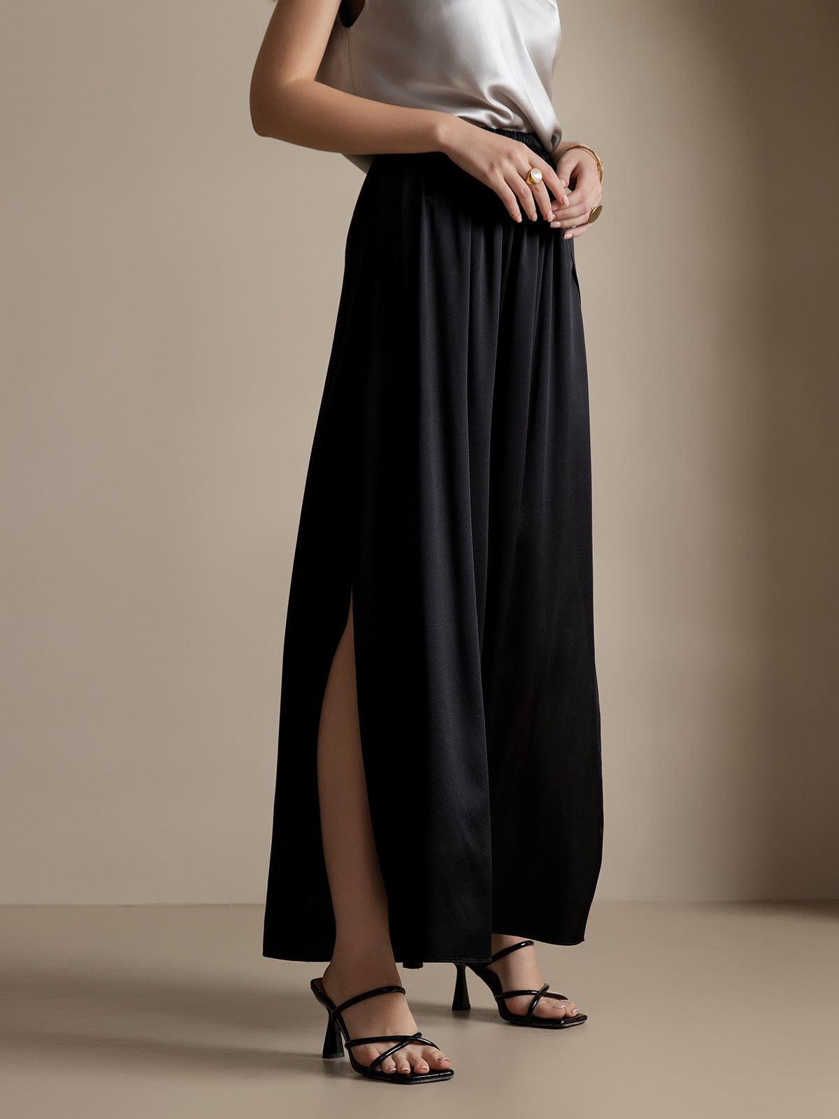[Black] SilkSilky-AU 19Momme Silk Split Women's Pants 004